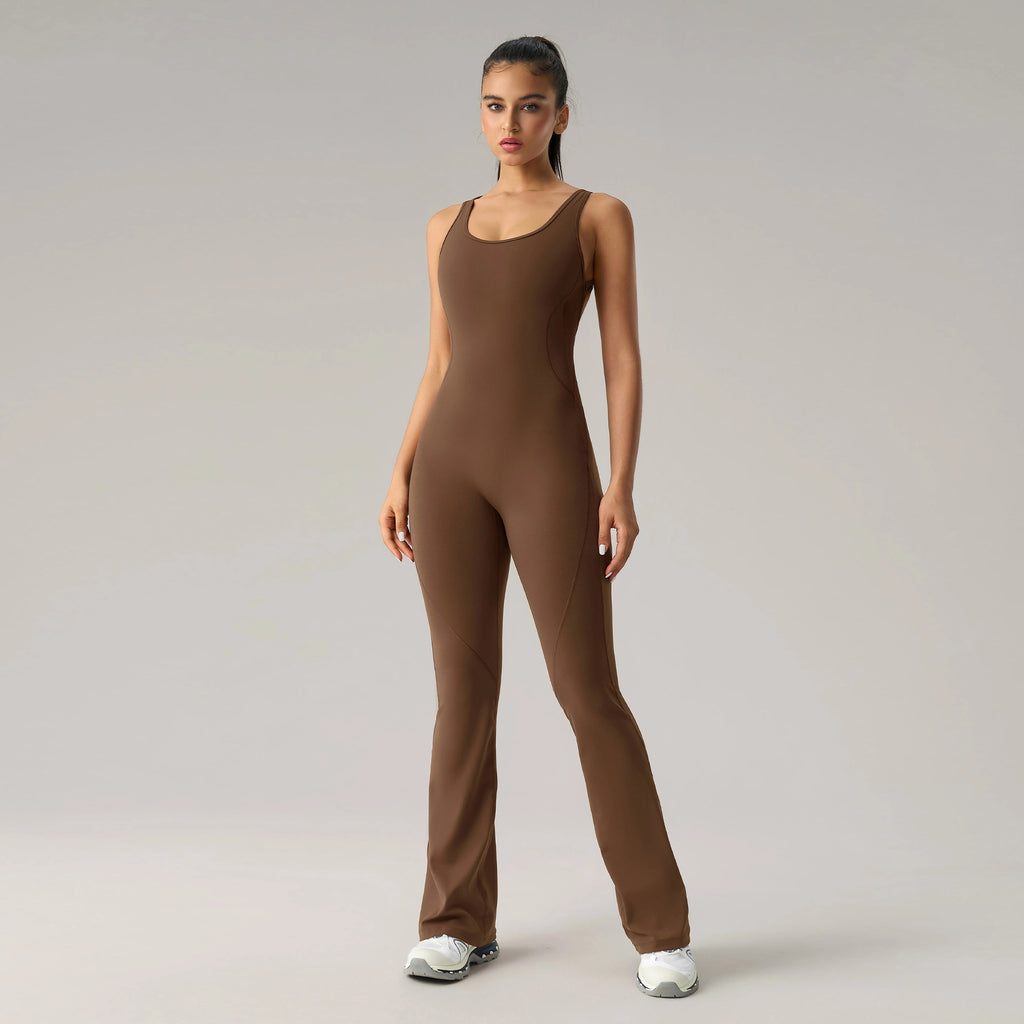 Horn Yoga Jumpsuit – Body Shaping Fitness Suit with Elastic Back & Sleek Fit