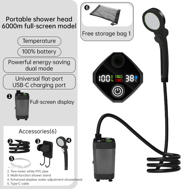 Portable Camping Shower – 6000mAh Rechargeable Battery with Digital Display