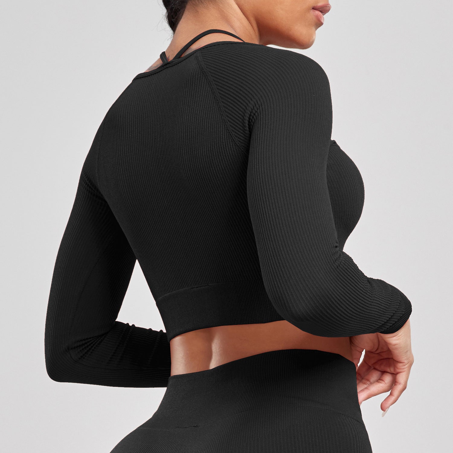 Seamless Yoga & Fitness Set – Long Sleeve Crop Top + High-Waist Leggings for Women
