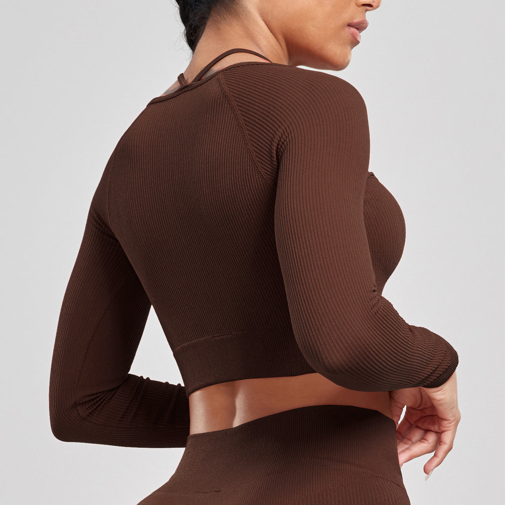 Seamless Yoga & Fitness Set – Long Sleeve Crop Top + High-Waist Leggings for Women