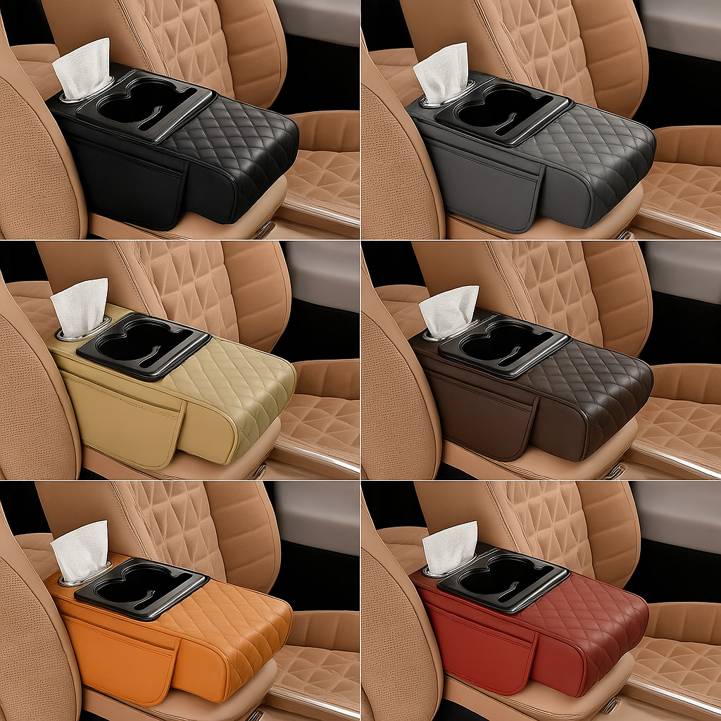 Luxury Car Armrest Storage Box – Heightening Pad with Cup Holder & Organizer