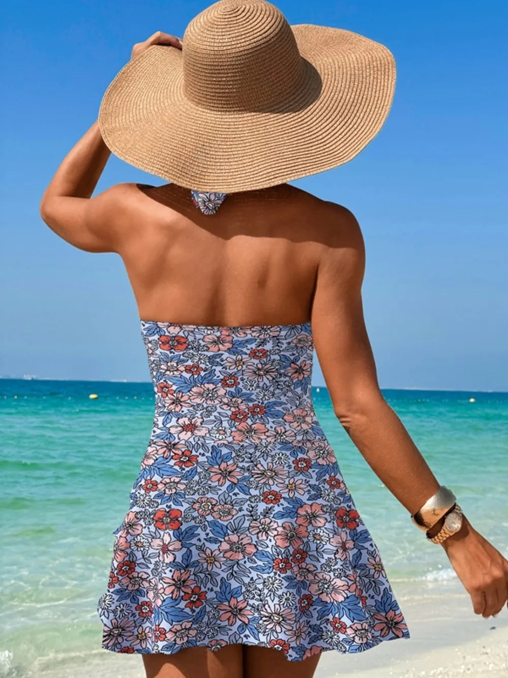 Cutout Printed Halter Neck One-Piece Swimsuit