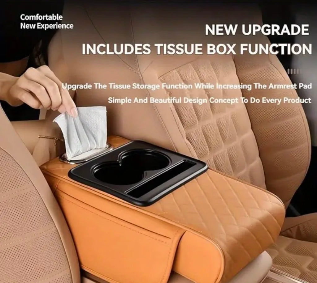 Luxury Car Armrest Storage Box – Heightening Pad with Cup Holder & Organizer