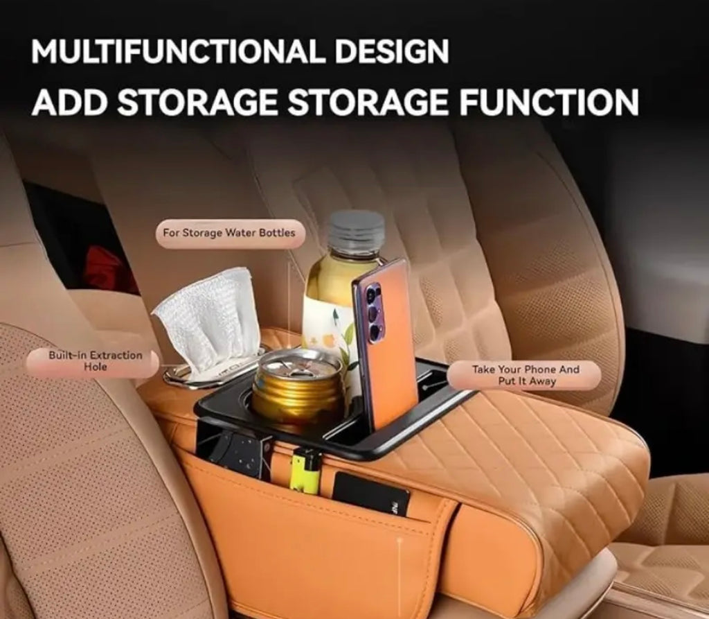 Luxury Car Armrest Storage Box – Heightening Pad with Cup Holder & Organizer