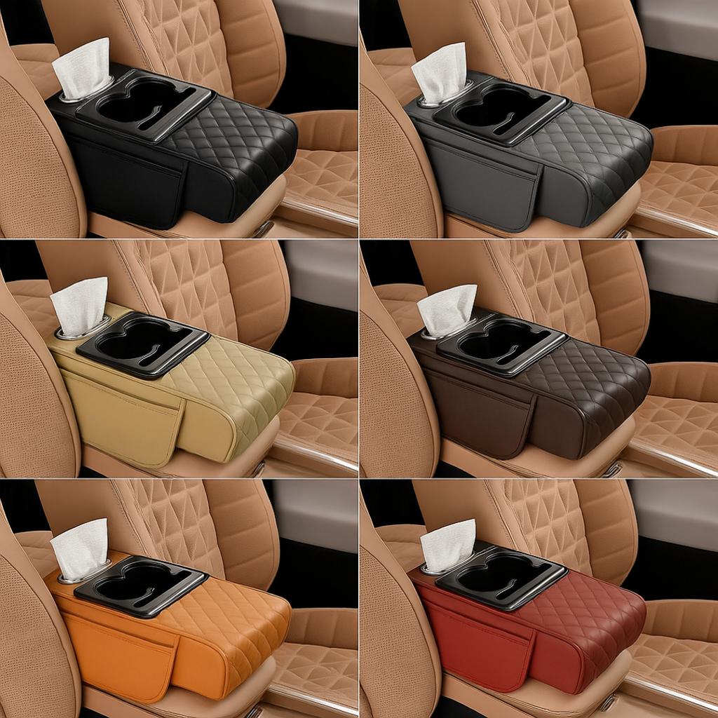 Luxury Car Armrest Storage Box – Heightening Pad with Cup Holder & Organizer