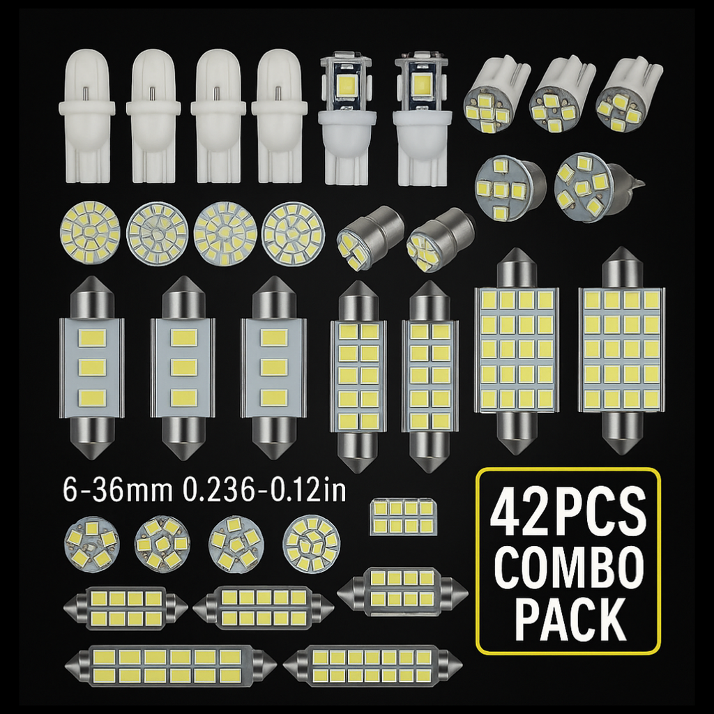 42PCS 12V LED Interior Car Light Kit – Super Bright 6000K White Light Upgrade